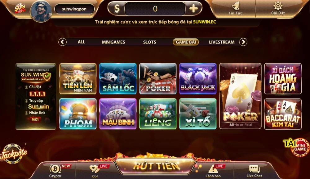 Sunwin hội tụ vô vàn những game bài đổi thưởng hấp dẫn